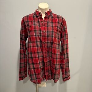 Duluth Trading Co Men’s XL Red Plaid Flannel Shirt 100% Cotton Long Sleeve